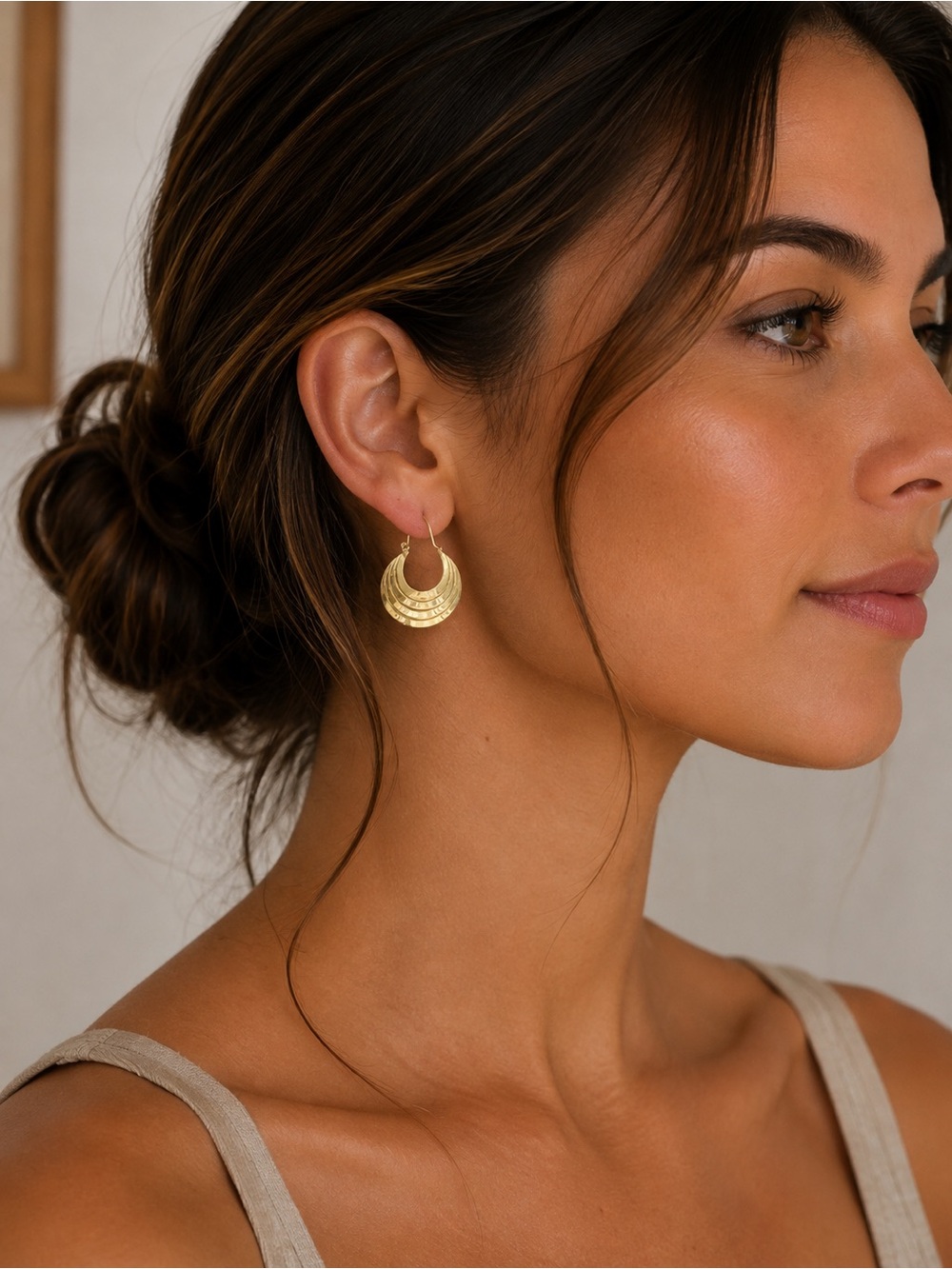 Gold-Tone Layered Flat Tiered Hoop Earrings